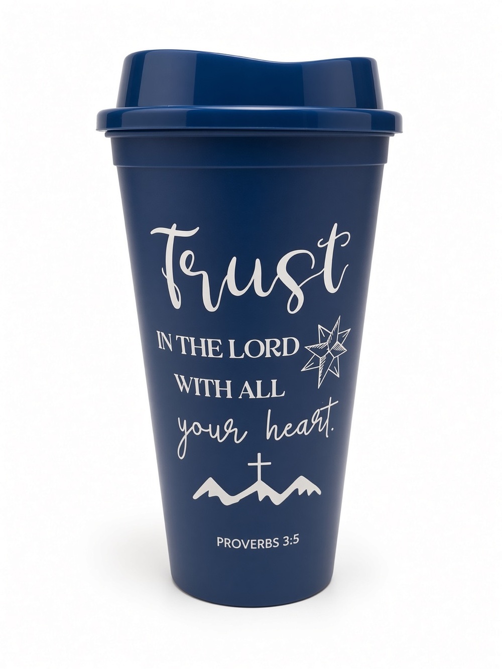 Blue tumbler Christian bible verse Proverbs 3:5